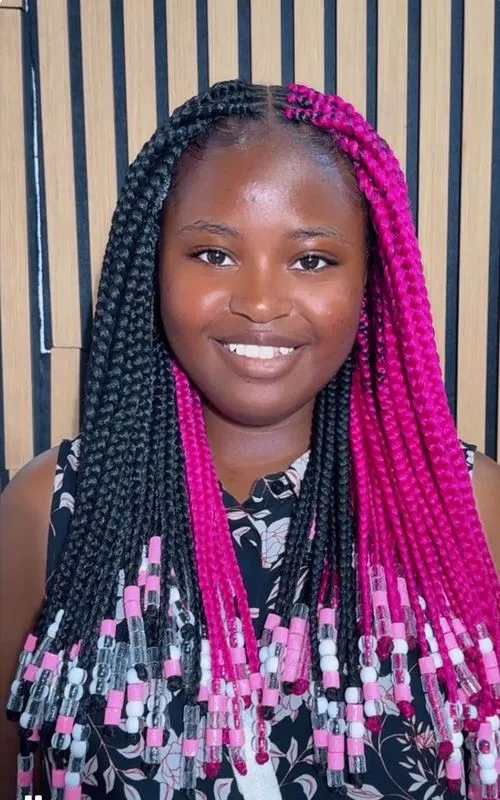 Beaded box braids — salon work by Mariama