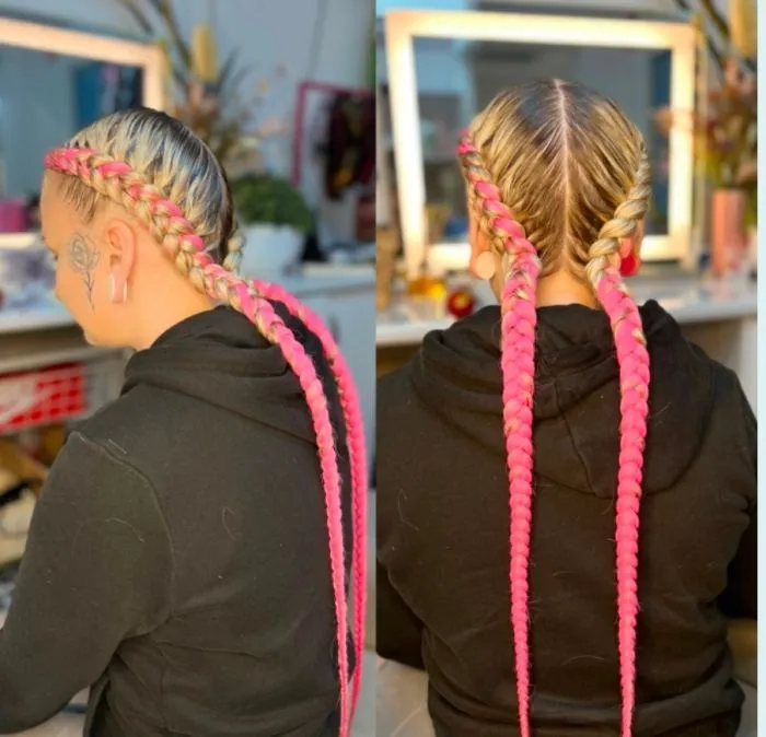 Adult two Dutch braids — salon work by Mariama