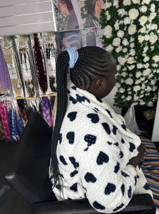 Ponytail cornrows/feed-in braids — salon work by Mariama