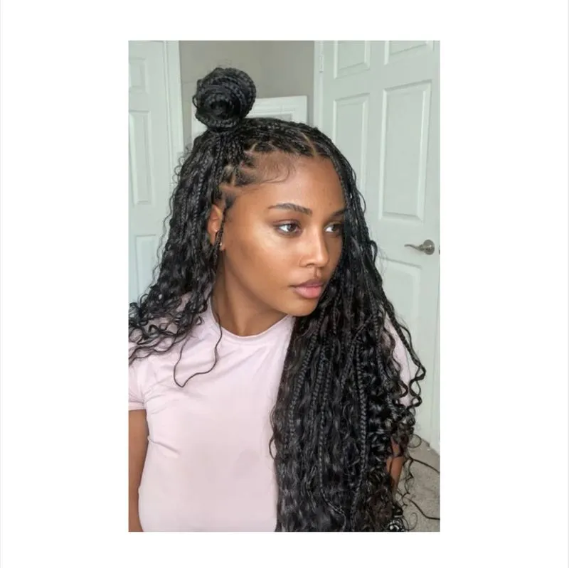 Small boho full curly Braids (knotless and box braids) — salon work by Mariama