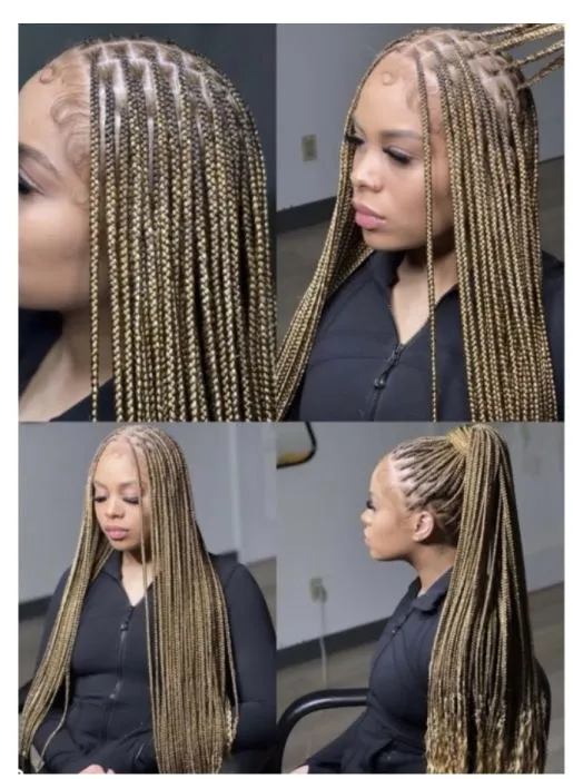 Small knotless color 27 & 613 cover — salon work by Mariama