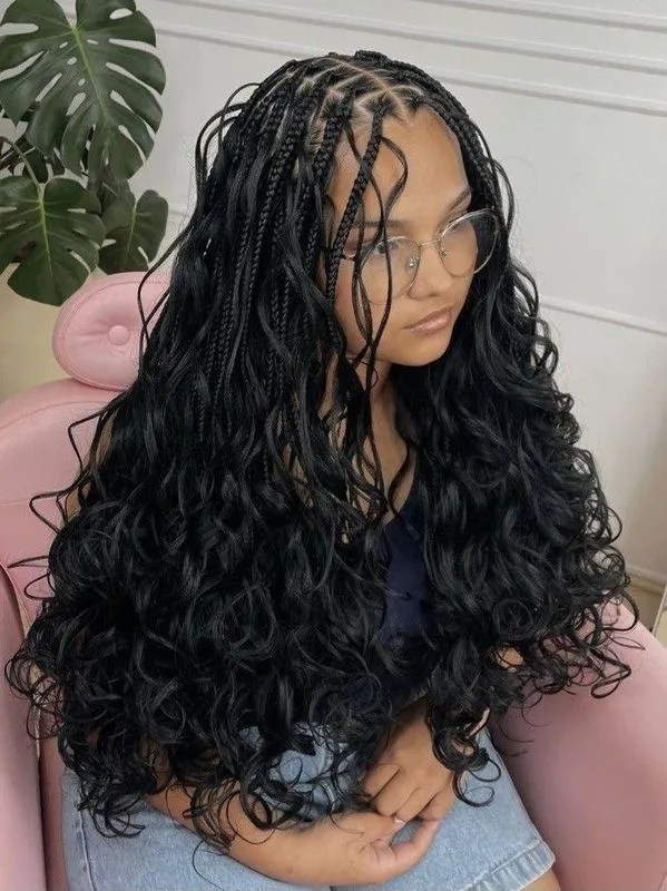Medium French Curls Boho braids — salon work by Mariama