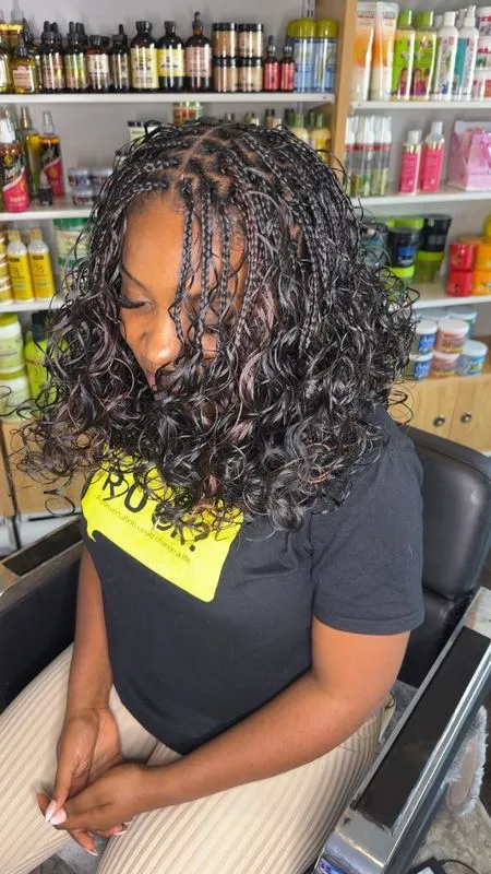Medium French curl boho curls Bob — salon work by Mariama